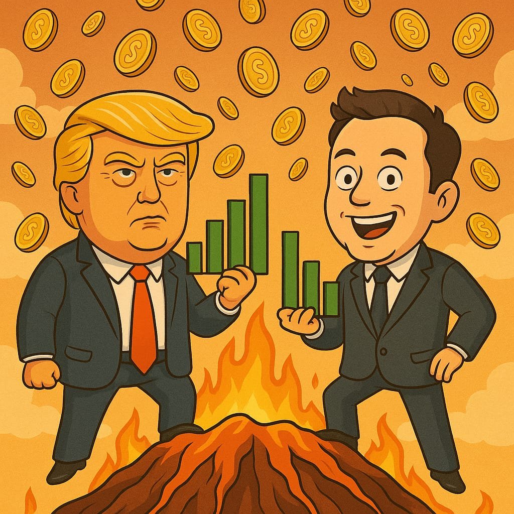 “Volcano vibes and vertical charts! 📈🌋 When the market’s erupting and the gains are molten 💰 Trump’s all business. Elon’s all smiles. Degens, this is what peak melt-up looks like.